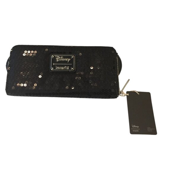 Loungefly x Disney Hard Tag Sequined Minnie Ears Zip Wallet Black Red Bow - Picture 2 of 5